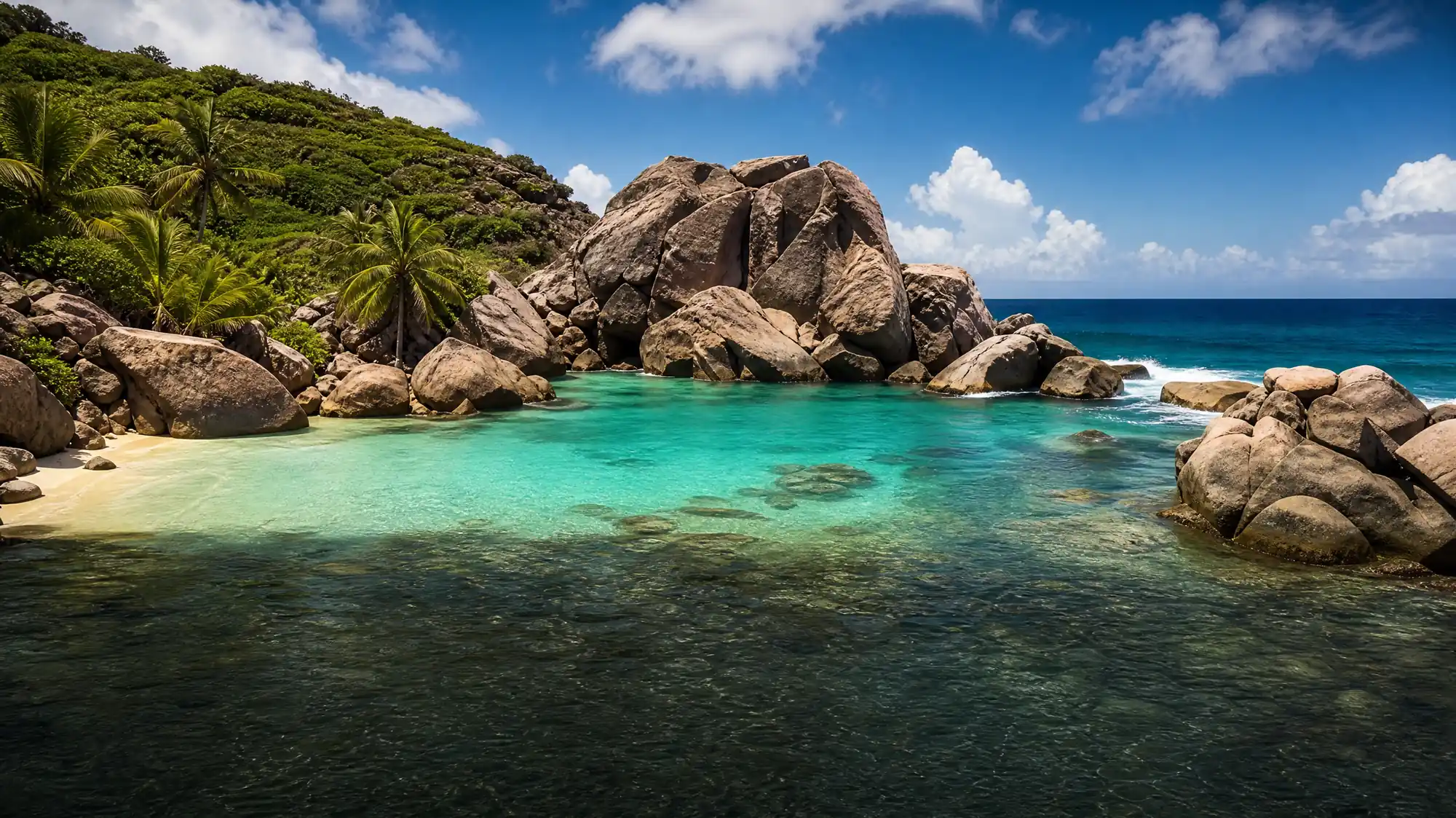 Reach this remote southern beach via a 6-7 kilometer guided hike. Scramble over giant granite boulders to swim in a protected natural pool.